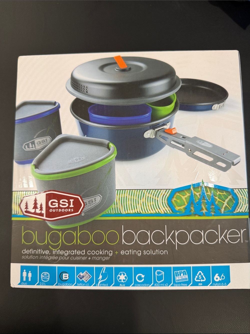 Bugaboo Backpacker Cooking Set - Gray with Green & Blue Accents